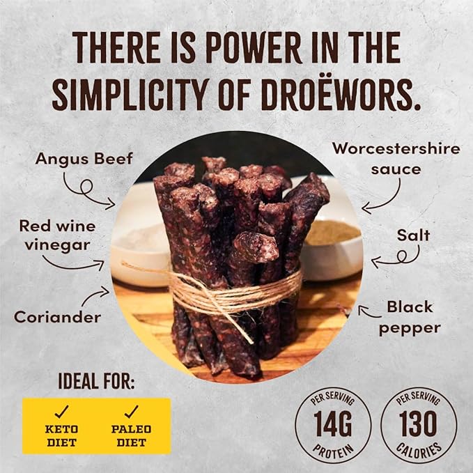 Howdysnax Handcraft Authentic Small Batch Droëwors Beef Sticks Sugar Free Soy Free Paleo &amp Keto Friendly Snack (Four 8oz Packs)