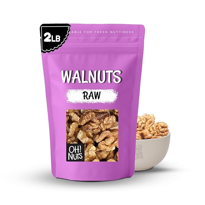 Oh! Nuts Raw Walnuts 2lb Bulk Bag - Unshelled Healthy Mix of Chandler Halves &amp Pieces - Fresh &amp Healthy Keto Snacks - Chopped Nuts for Vegan Paleo &amp Gluten-Free Diets - For Gourmet Baking