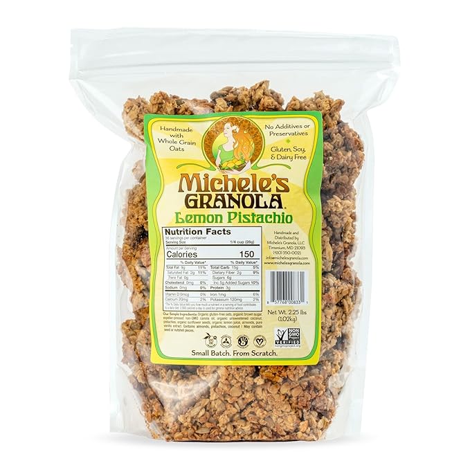 Michele's Granola Lemon Pistachio Handmade Whole Grain Vegan Gluten-Free &amp Non-GMO 36oz Resealable Bag
