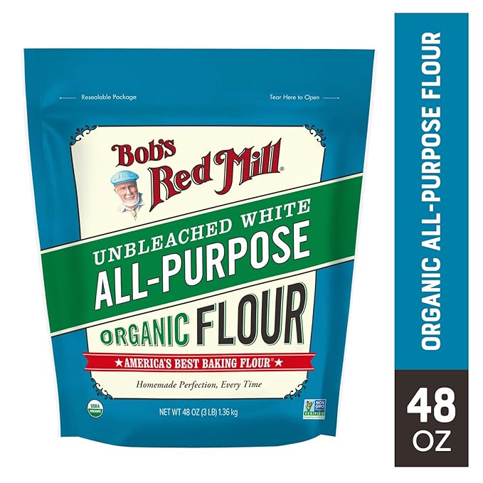 Bob's Red Mill Organic All Purpose Unbleached Flour 3 Pound (Pack of 1) - Non-GMO Vegan Unbromated Unenriched