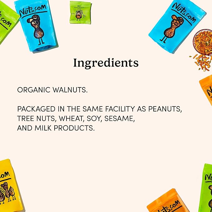 Nuts.com – Organic Walnuts (Raw No Shell) – Healthy Snack for Adults &amp Kids Nutty &amp Slightly Sweet Flavor Good Source of Protein &amp Fiber – Vegan Raw Gluten-Free &amp Kosher Pareve –
