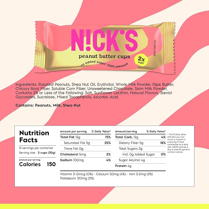 NICKS Peanut Butter Cups Low Carb Chocolate with Peanut Butter Without Added Sugar 1.7 g Net Carbohydrates 1 g Sugar Keto friendly Gluten Free Without Palm Oil 12 Pack with a total of 24 cups
