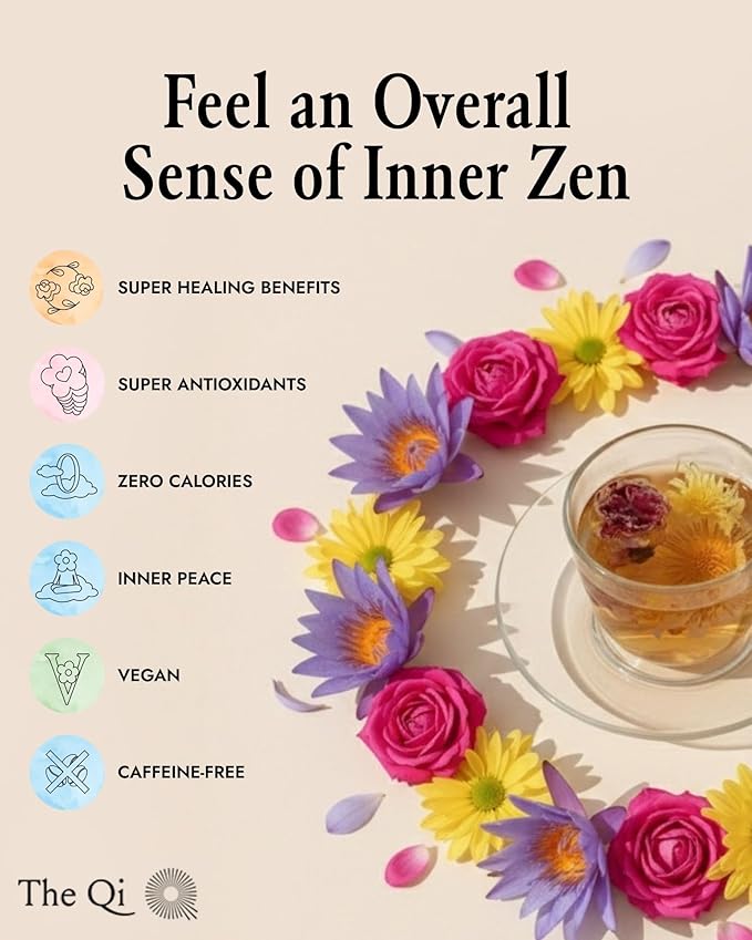 The-Qi Floral Tasting Collection Blooming Tea Variety Box – 9 Pcs Whole Flowers (Rose Chrysanthemum Lotus) – 100% All Natural Blooming Tea Gift Set Naturally Caffeine-free – Makes 27 Cups