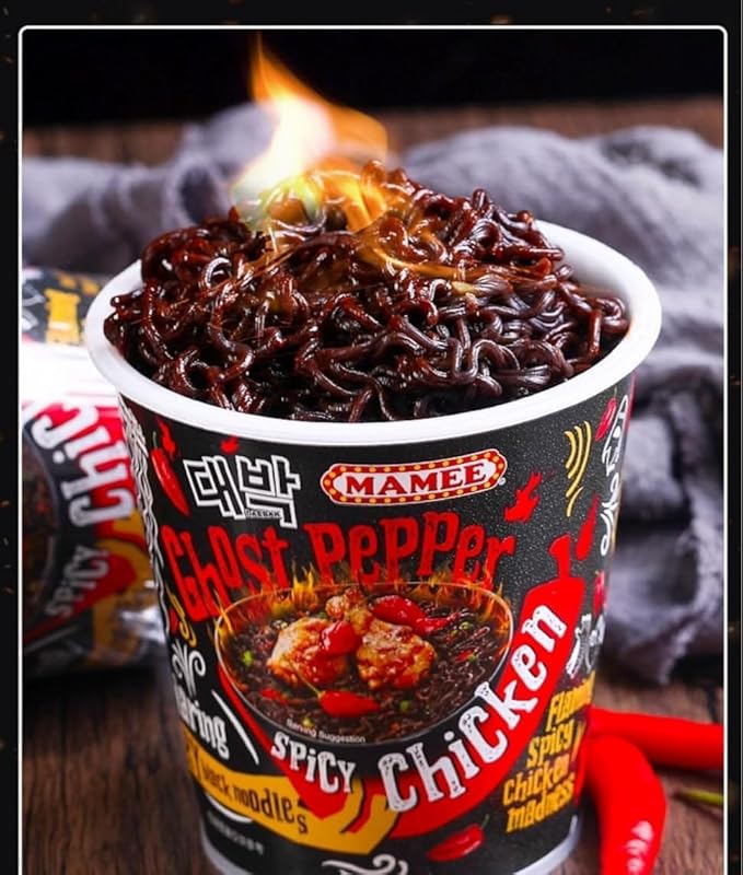 Ghost Pepper Noodles Spicy Dry Mixed Noodles 80g/barrel 1 Million Spiciness Black Noodles Hot Pepper Spicy Instant Dry Mixed Noodles Super Spicy Instant Noodles Cup Noodles (4 buckets)