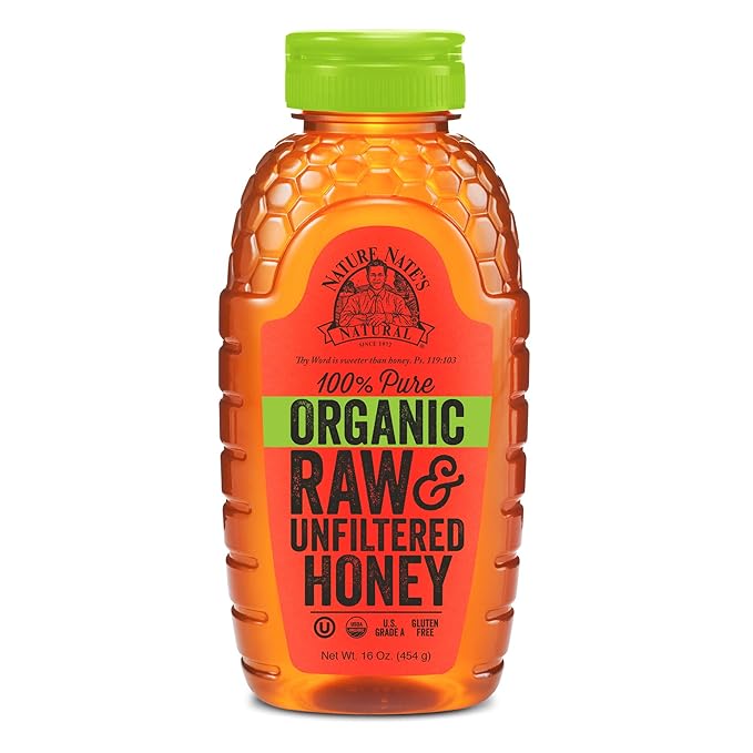 Nature Nate’s 100% Pure Raw &amp Unfiltered Organic Honey 16-oz Squeeze Bottle - 12 Pack Made by Brazilian Bees Enjoy Honey’s Balanced Flavor and Wholesome Benefits