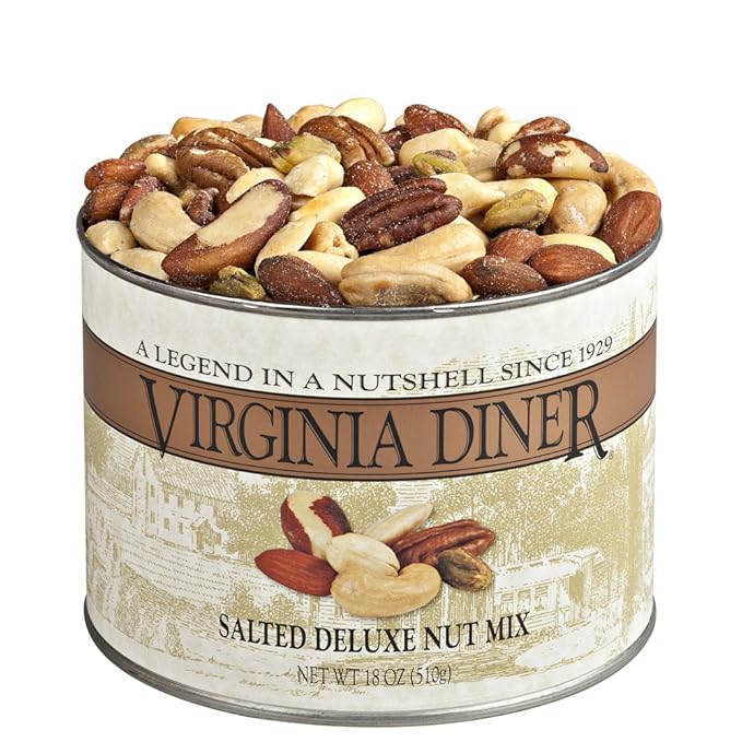 Virginia Diner Natural Virginia Deluxe Nuts Almonds Cashews Pecans Pistachios &amp Brazil Nuts All Natural 18 Ounce (Pack of 1) Deluxe Nut Mix