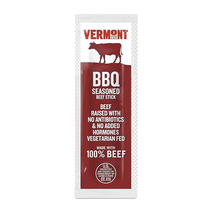 Vermont Smoke &amp Cure BBQ Beef Sticks - Healthy Protein Meat Snacks with BBQ Flavor - On the Go Healthier Snack for Adults &amp Kids - Portable Meat Snack- 3 oz pack of 8