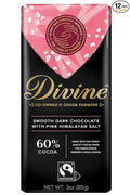 Divine Chocolate Bars - 60% Dark Chocolate with Pink Himalayan Salt - Made with Fairtrade Cocoa Natural Ingredients No Artificial Flavors | 3oz. Bars (12 Pack)