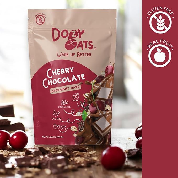 Dozy Oats Overnight Oatmeal Packets Chocol'oat Lover’s Variety Box with Rolled Oats Chia Seeds and Date Powder. Gluten-Free Natural Source of Protein and Fiber 12-Pack