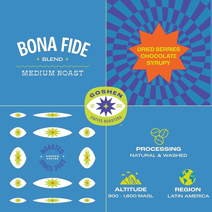 Goshen Coffee Roasters Whole Bean Bona Fide Blend | Medium Roast Brewed or Espresso | Award-Winning Natural and Washed | Chocolate Syrupy Dried Berry Flavors | 5 lb Bag