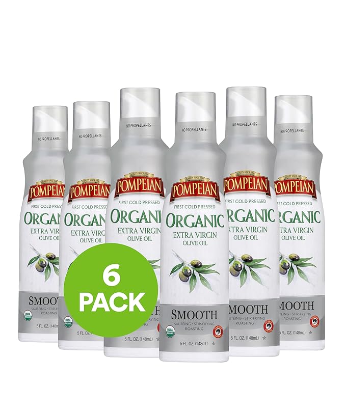 Pompeian USDA Certified Organic Smooth Extra Virgin Olive Oil Non-Stick Cooking Spray No Propellants 5 Fl Oz Pack of 6