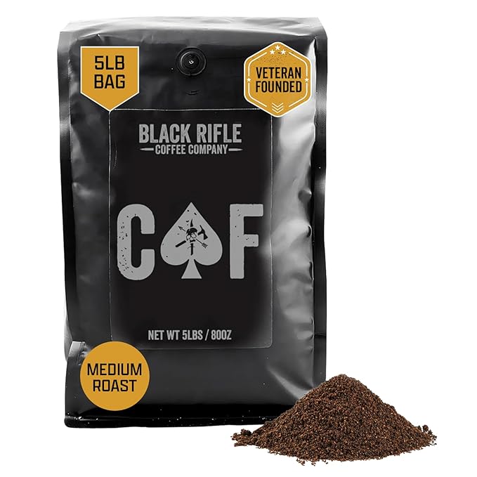 Black Rifle Coffee Company CAF 5 lb Bag Ground Coffee Medium Roast - Roasted Blend Made from Arabica Beans - Colombian &amp Brazilian Beans - Veteran Founded &amp American Made