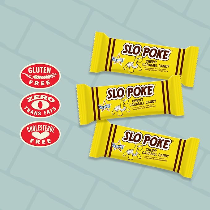 Atkinson's Slo Poke - Chewy Caramel Candy - Made with Rich and Creamy Caramel - Gluten Free Kosher - 1.5 oz. Single Candy Bar - 24 Count Pack