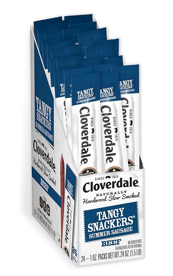 Cloverdale Tangy Snackers Beef Summer Sausage Stick 1 Ounce 24 Pack – Individually Wrapped Summer Sausage Beef Sticks Soft Bite Meat Sticks
