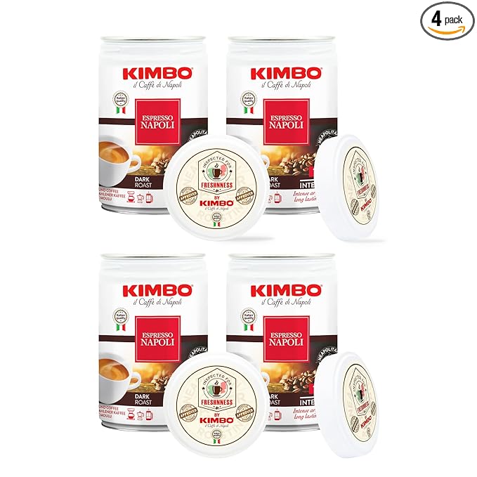Kimbo Espresso Napoli Ground Coffee | Dark Roast | 10/13 Intensity | Intense Aroma &amp Long Lasting Flavor | 8.8 oz Cans - Pack of 4