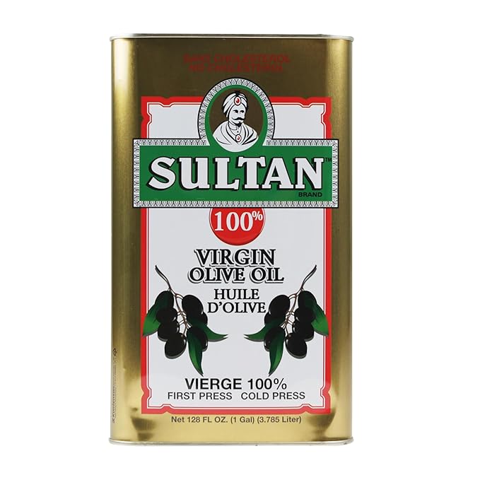 Sultan Premium Virgin Olive Oil – First Cold-Pressed Rich Fruity Flavor – Ideal for Salads Sautéeing Dips – Imported from Turkey – 128 FL. OZ