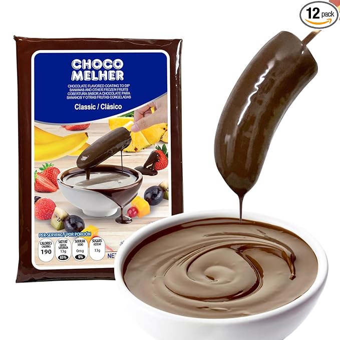 CHOCOMELHER Clasico - 12 Pack Milk Chocolate Flavored Coating for Chocobananos - Best to Cover Frozen Bananas &amp Strawberries - Traditional Snack - 12 of 13.22 oz Bags.
