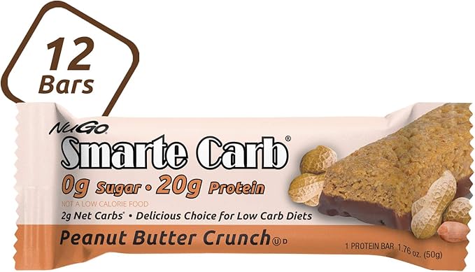 NuGo Smarte Carb Chocolate Black Cherry 18g Protein 12 Count and Peanut Butter Crunch 20g Protein 12 Count Bundle
