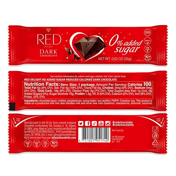 RED Delight®™ Dark Chocolate 12 Count Box of Grab N Go Travel Size Bars (0.92 Ounces Each) with 14 Plush Teddy Bear (4 Boxes - Total of 48 Bars + 14 Plush Teddy Bear)