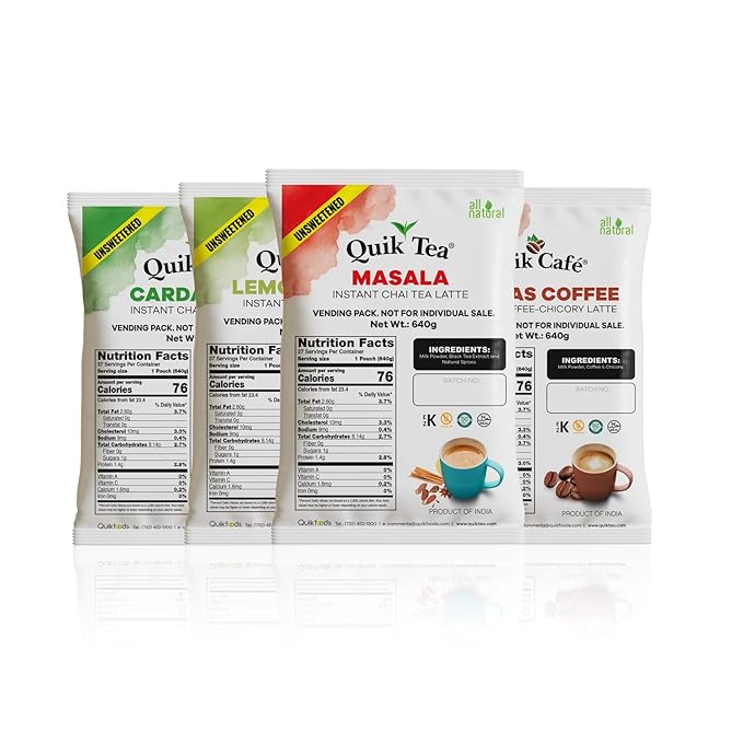 QuikTea Masala Unsweetened Chai Tea Latte - Bold Masala Flavor Naturally Caffeine-Light Preservative-Free No Sugar Added – 640g of Perfection Gluten Free Kosher