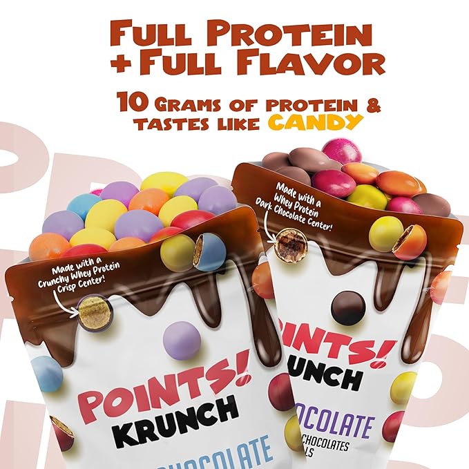 POINTS! KRUNCH Milk + Dark Chocolate High Protein Snack 10g of Protein Coated Candy Shell with a Crispy Whey Center Healthy Protein Packed Candy No Artificial Additives Created by Hummii Snacks (
