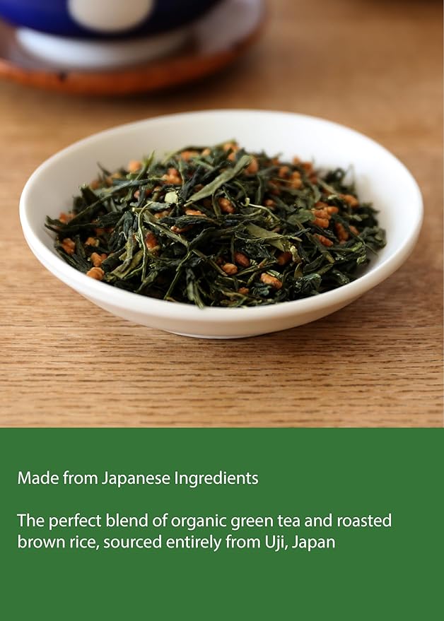 Kawashimaya Organic Genmaicha 35.27 oz (1000g) - Japanese Green Tea with Roasted Brown Rice Loose Leaf Made in Japan