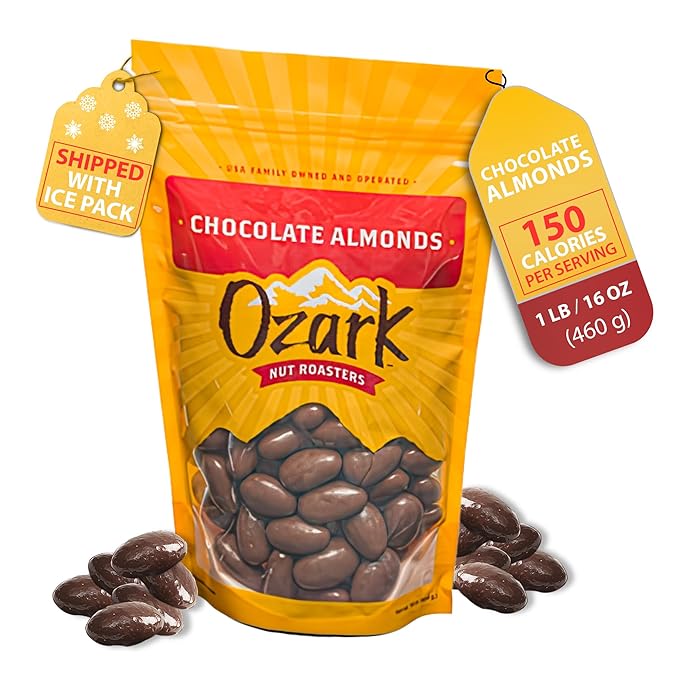 OZARK NUT ROASTERS Chocolate Almonds Chocolate-Flavored Snack Nuts World-Class Gourmet Candied Almonds Resealable Pack (16 oz)