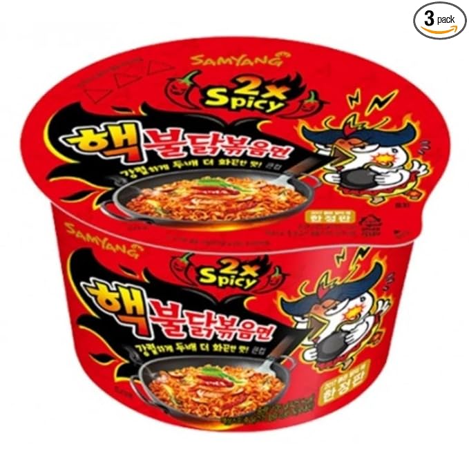 Samyang Spicy Chicken Stir Fried Noodle Cup (2X Spicy Big Cup (105 g) Pack of 3)