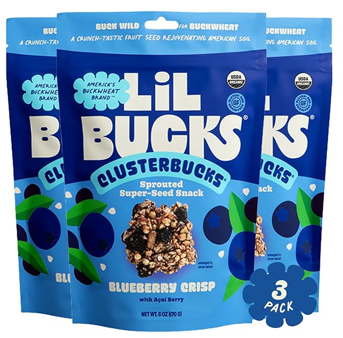 Clusterbucks Superfood Clusters – Grain-Free Keto-Friendly Granola with Regeneratively Grown Sprouted Buckwheat– Gluten-Free Low-Carb Organic Healthy Snack (6 Ounce (Pack of 3) Blueberry Crisp)