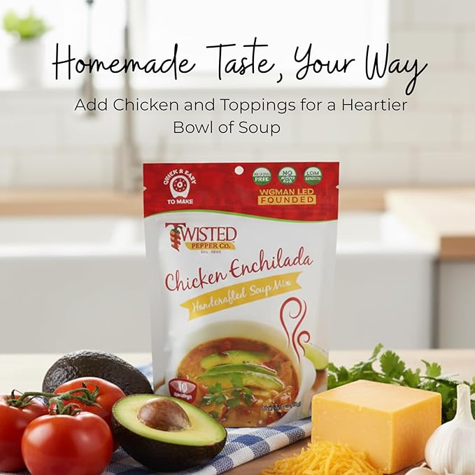 Twisted Pepper Co. Chicken Enchilada Soup Mix: Gluten-Free – Handcrafted Soup – Creamy Hearty &amp Flavorful Comfort Meal Ready in 30 Minutes Serves 10 Add Chicken Cheese &amp Toppings