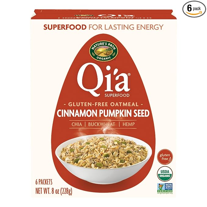 Nature's Path Organic Qi'a Cinnamon Pumpkin Seed Instant Oatmeal 8 oz (Pack of 6) Gluten Free Non-GMO
