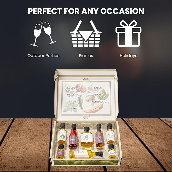 Kiri &amp Sons Olive Oil Gourmet Sampler Gift Set of 8 - Premium Extra-Virgin Olive Oil Made In Spain Natural Flavors Include Mushroom Chili Garlic Oregano Blood Orange Smoky Bacon Jalapeno B