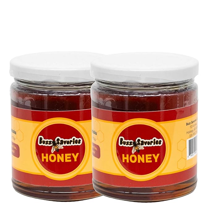 Buzz Savories Raw Honey – All Natural – 9 oz Glass Jar – Pack of 2 – Single Source – Small Batch – Unfiltered – Hand-Packed in Nebraska – Pure Bee Honey
