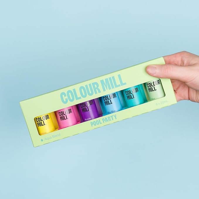 Colour Mill Pool Party Pack Aqua Blend Water-Based Food Coloring 20 Milliliters Each of 6 Colors: Candy Mint Purple Sky Blue Teal and Yellow 120.0 milliliters 4.08 Fl Oz