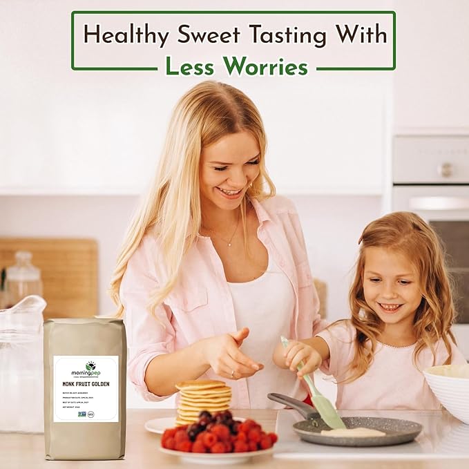 Morning Pep Monk Fruit Sweetener golden Sugar Substitute 55 lb Keto Friendly 1:1 Sugar Replacement Zero Calorie Non-GMO Kosher Golden - 55 lb BULK BAG (880 oz)