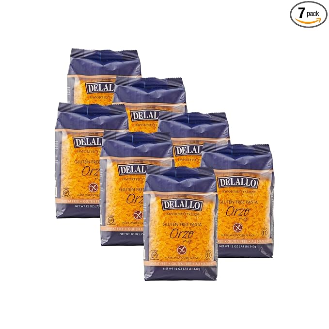 DeLallo Gluten Free Orzo Pasta 12 oz Bag (7 Pack) Made with Corn and Rice Flour Handcrafted in Italy Non-GMO All Natural Kosher