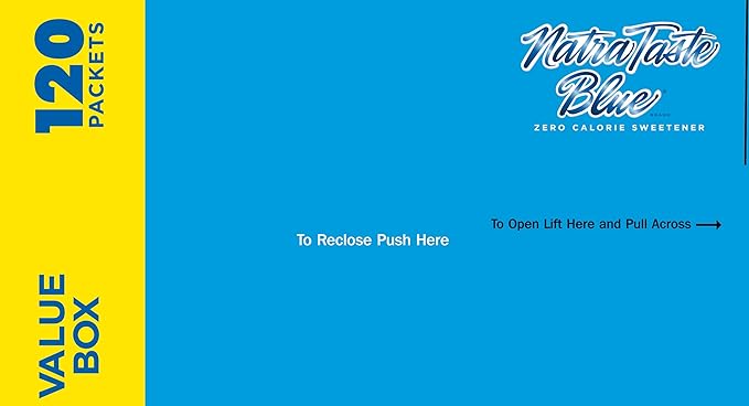 NatraTaste Blue Zero Calorie Sweetener Bulk Sugar Substitute for Coffee Iced Tea Lemonade Hot &amp Cold Drinks Baking Cooking Low Carb Vegan Sugar Alternative 120 Packets Value Box (12 pack