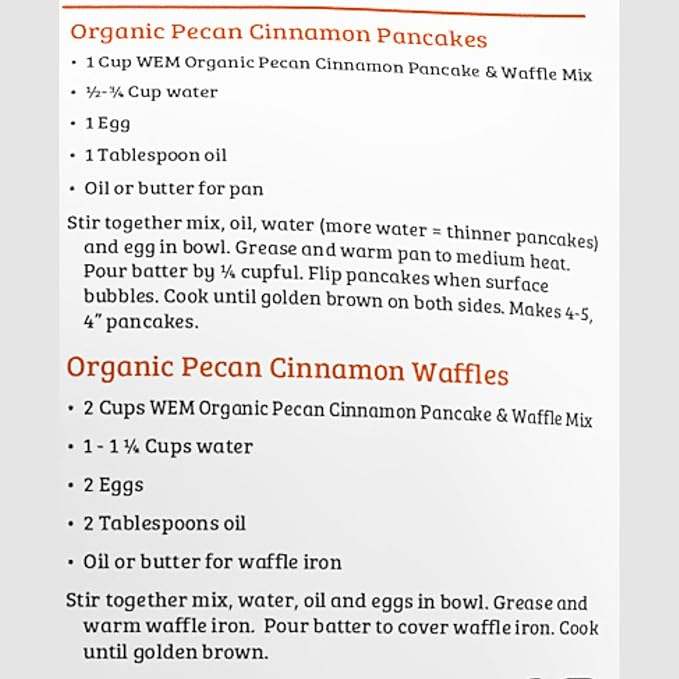 War Eagle Mill Organic Pecan Cinnamon Whole Grain Pancake &amp Waffle Mix 22 oz Bag (2 Pack)