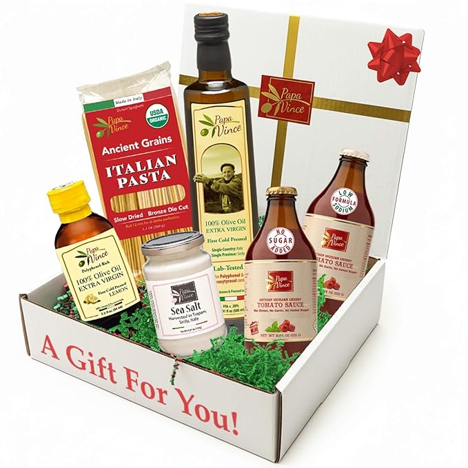 Papa Vince Italian Food Basket - Gourmet Gifts for Italians crafted in Italy from locally sourced organic ingredients by our family in Sicily Italy