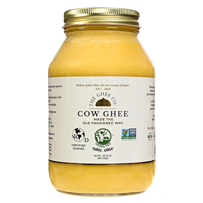 The Ghee Co. - 32 Fl Oz Glass JarCrafted homestyle with Real Butter Grass Fed Certified Non-GMOs Certified Kosher &amp Halal  Paleo &amp Keto-friendly  Lactose &amp Casein Free Naturally l