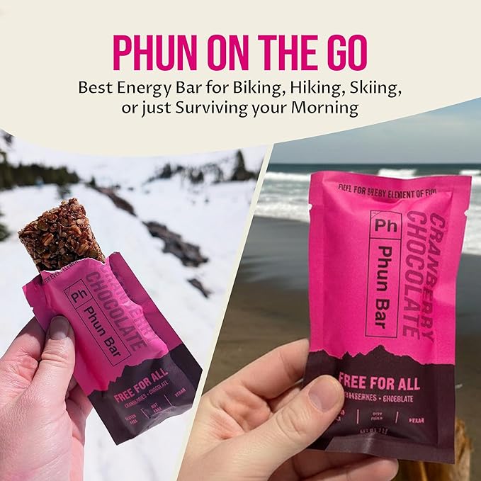 Phun Bar Free For All Energy Bars (Pack of 12) | Cranberries + Chocolate Vegan | Dairy-Free Nut-Free &amp Gluten-Free Sports Energy Bars for Running Training &amp Outdoor Days