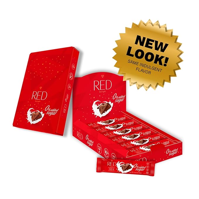 Red Delight Milk Chocolate Snack Bars - Pack of 24 Diamond-Shaped Milk Chocolates (22.08oz) with Rich Cocoa Flavor - European-Style Dark Chocolates - No Added Sugar Gluten-Free and Kosher Certified