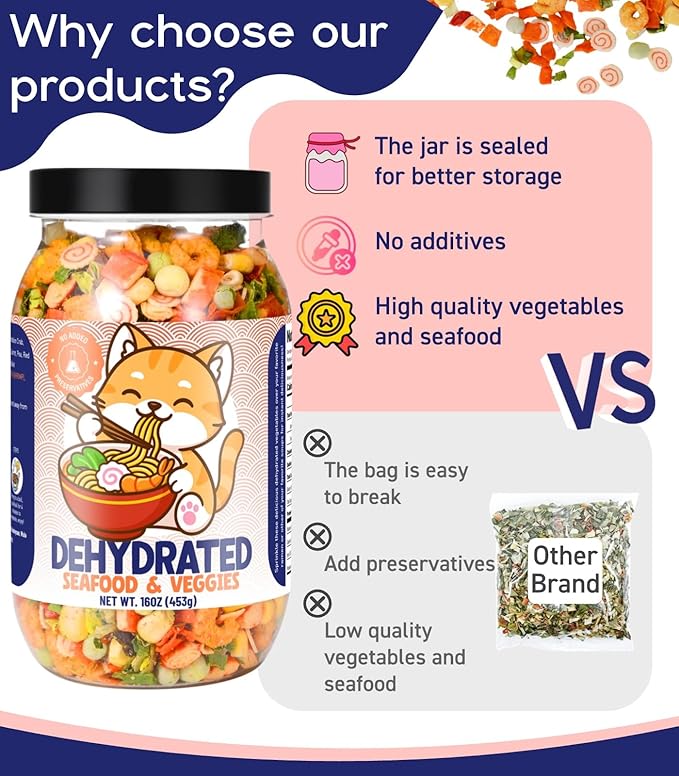 16oz Freeze-Dried Seafood &amp Vegetable Mix - 100% Natural Dehydrated Ramen Toppings 11-Ingredient Blend for Soup Pizza &amp Emergency Food Supply Large Value Pack No Additives 454g