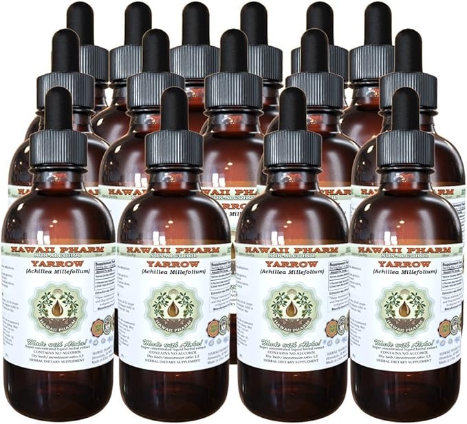 Hawaii Pharm Yarrow Alcohol-Free Liquid Extract Professional Grade Small Batch Crafted Yarrow (Achillea millefolium) Dried Herb Glycerite Natural Herbal Supplement 15x4 fl.oz