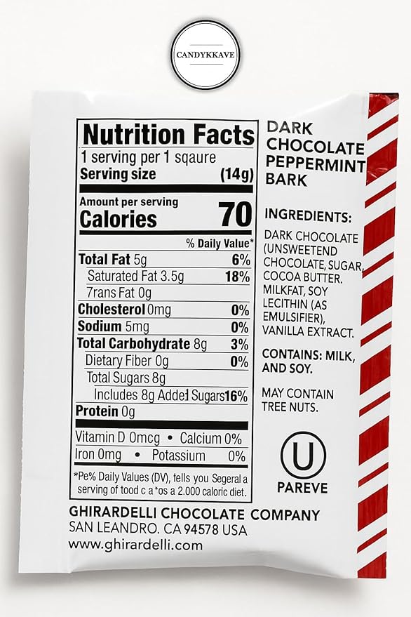 Ghrardlli Dark Chocolate Peppermint Bark Squares – Individually Wrapped Holiday Chocolates – Rich Dark Chocolate with Peppermint Crunch – 1 lb Bulk Pack (Approx. 22–26 Squares) – Perfect for Christmas