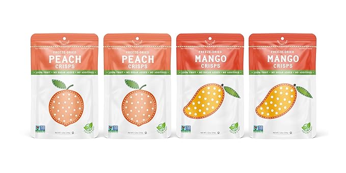 Nature’s Turn Freeze-Dried Fruit Snacks Peach and Mango Crisps Pack of 4 (1.2 oz Each)