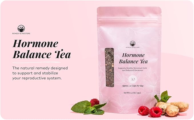 Remedy &amp Restore Herbal Tea for Hormone Balance - Natural Menstrual Cycle Support Spearmint Flavor Loose Leaves 1 Count