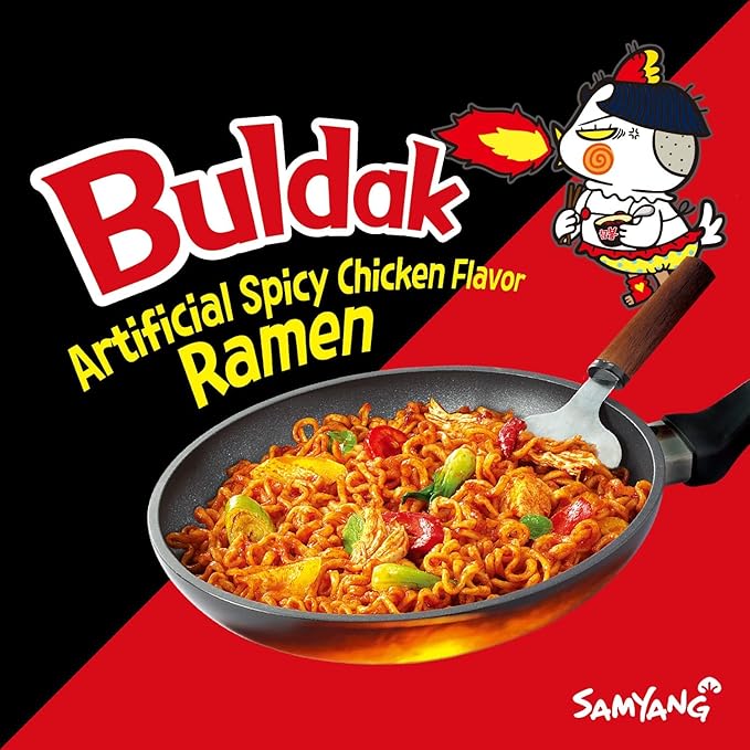 W&ampE Mart Ramen Buldak Hot Spicy Chicken Ramen Noodle Korean Stir-Fried Original Flavor Pack of 6 cups