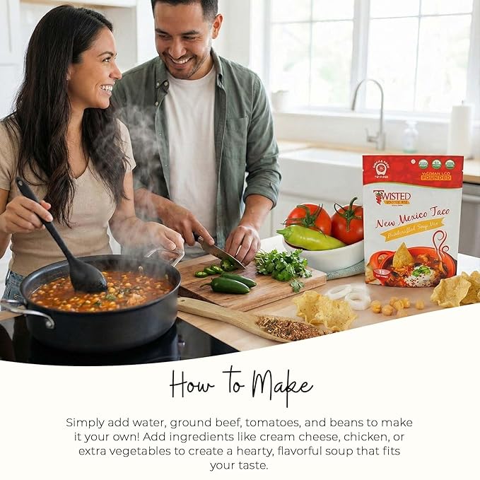 Twisted Pepper Co. New Mexico Taco: Gluten-Free – Handcrafted Soup – Thick Creamy &amp Zesty Flavor with a Kick of Green Chilies Quick &amp Easy Meal Ready in 30 Minutes Serves 12 Add Cheese B