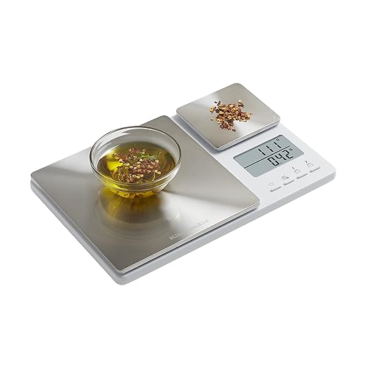 KitchenAid KQ909 Dual Platform Digital Kitchen and Food Scale 11 Pound Capacity and Precision 16oz Capacity White with Stainless Steel